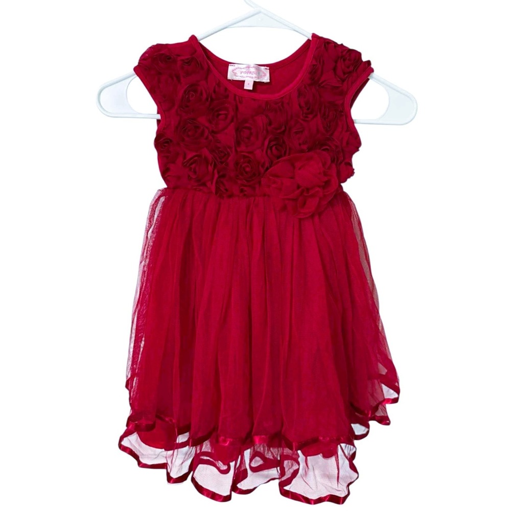 Popatu Girls Size 4 Red Roses Sleeveless Party Valentine Valentine's Roses Dress